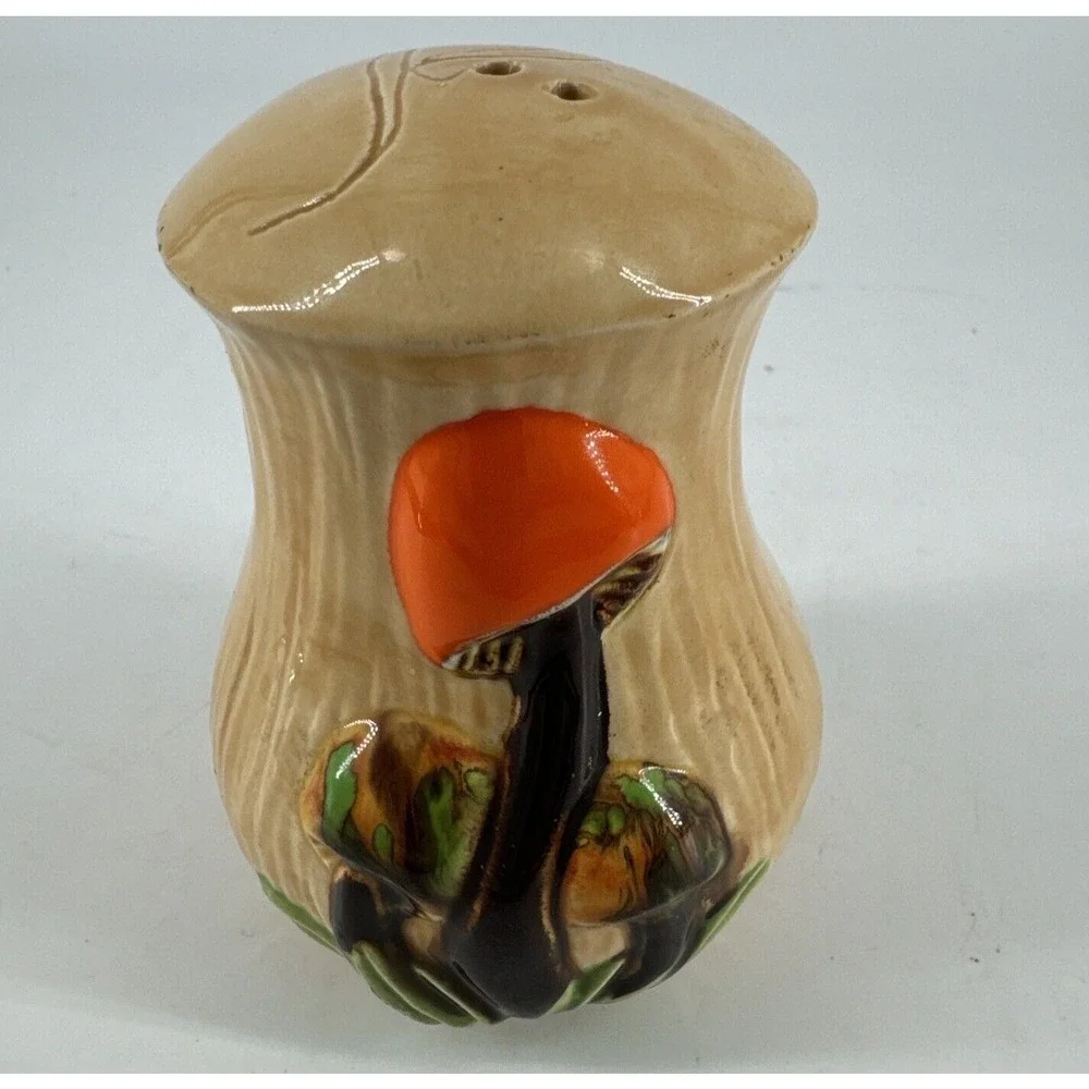 Mushroom Single Salt or Pepper Shaker w/Stopper 1974 Signed VTG MCM Retro 1970s